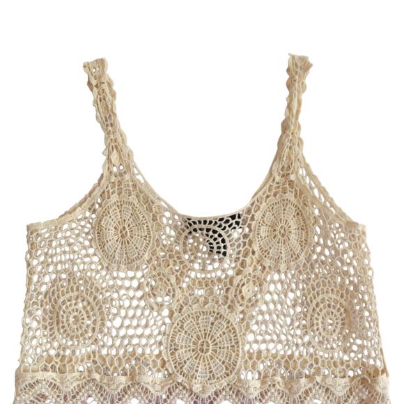 INC Crochet Tank Top Cream Purple Ombre Lace Boho Festival Size S - Picture 2 of 5